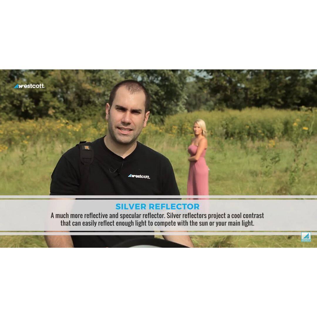 **SILVER REFLECTOR**

A much more reflective and specular reflector. Silver reflectors project a cool contrast that can easily reflect enough light to compete with the sun or your main light.