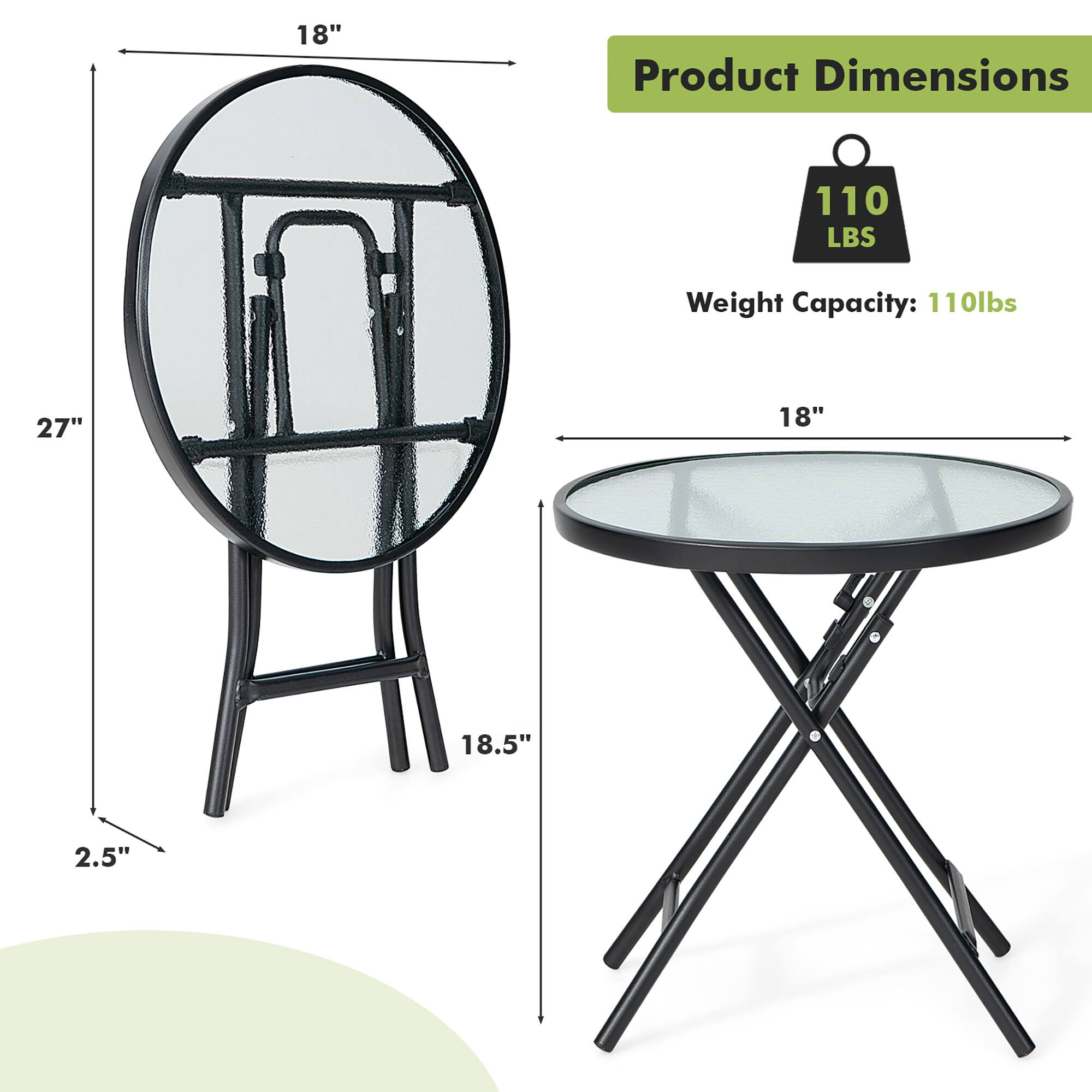 Product Dimensions

Weight Capacity: 110lbs

18"  
27"  
18.5"  
2.5"  

18"