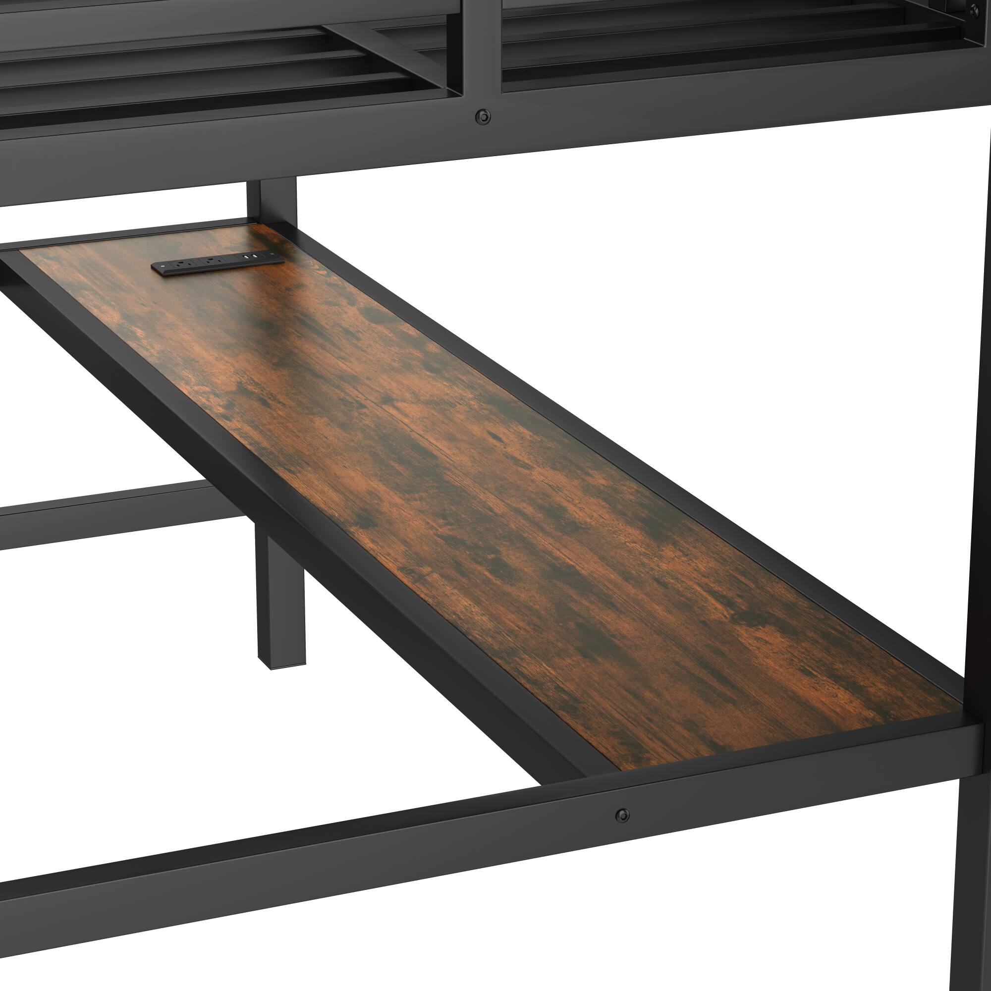 Alt View 7. GOODSILO - Space-Saving Twin Loft Bed with Built-In Desk, USB Power Outlet, and Customizable LED Lighting - Black.