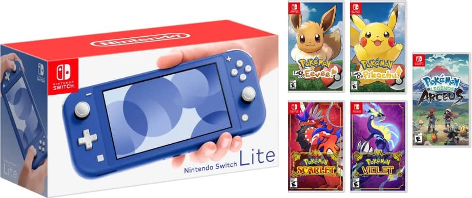 Switch Lite Pokemon Bundle With Legends Arceus , Scarlet , Violet, Let's Go Pikachu, & Let's Go Evee - Nintendo Switch