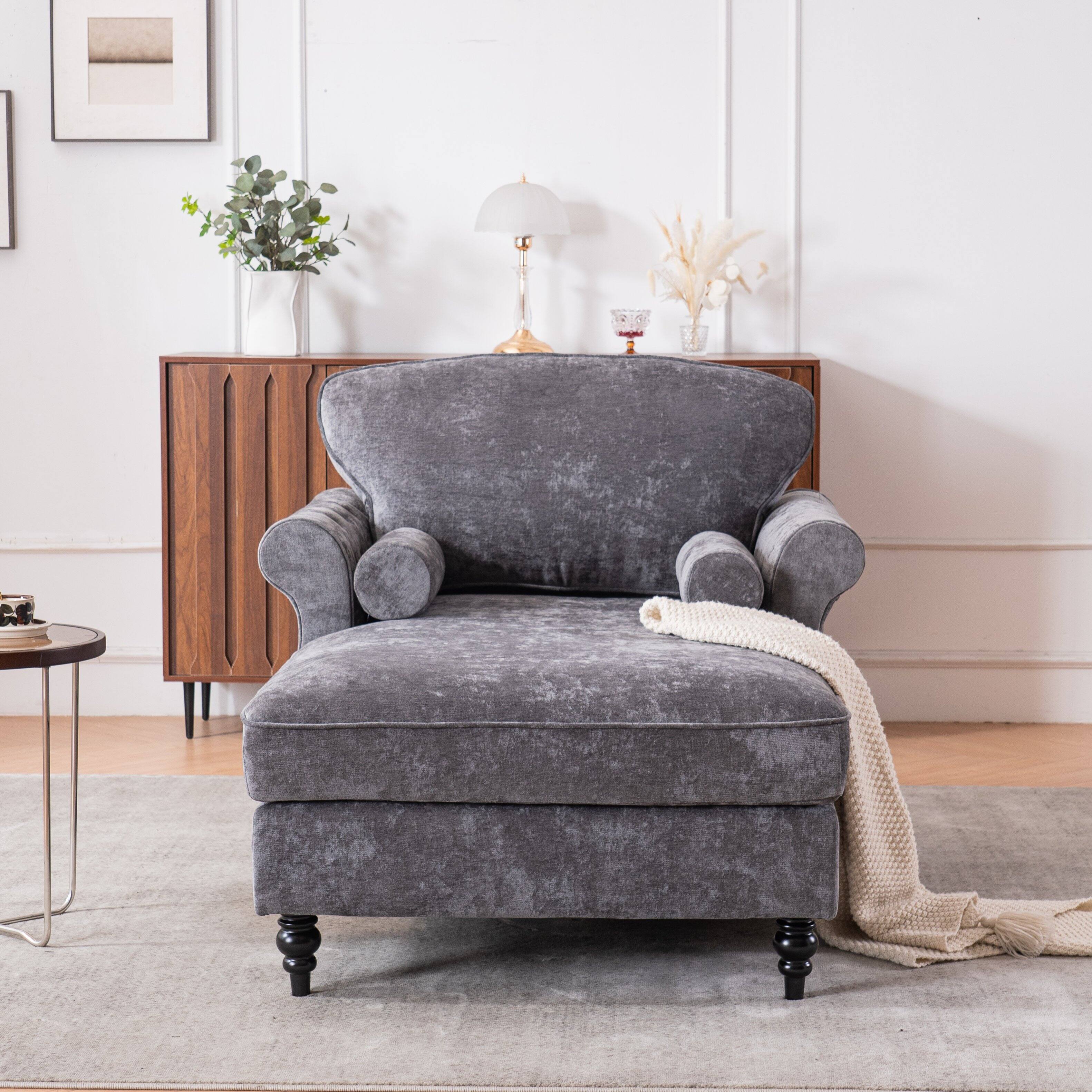Alt View 1. Trinkets Crazed - Oversized Chaise Lounge Indoor,Chenille Single Sofa Bed with Wide Seat Upholstered Reclining Sleeper Armchair - dark gray.
