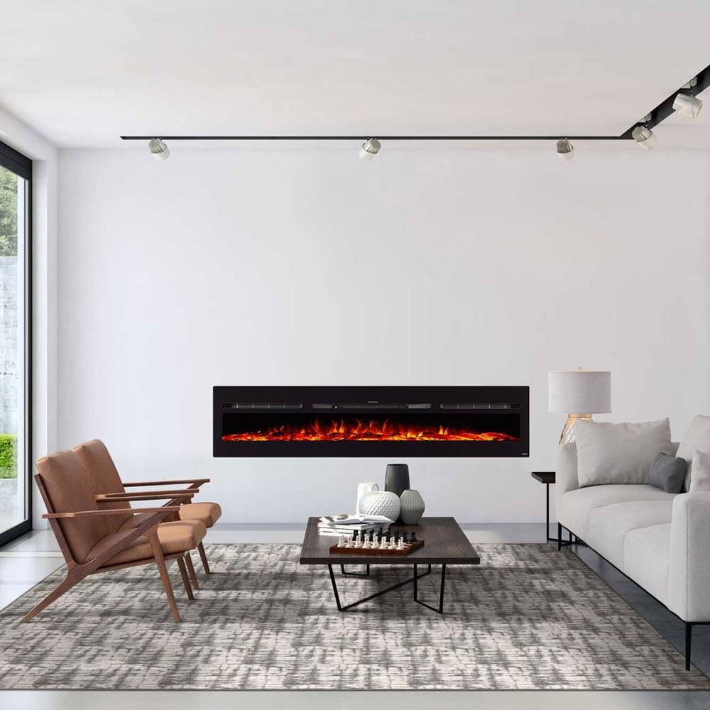 Angle. Touchstone Home Products - 84 in. Wall Mounted Recessed Sideline Smart Electric Fireplace 1500W - Black.