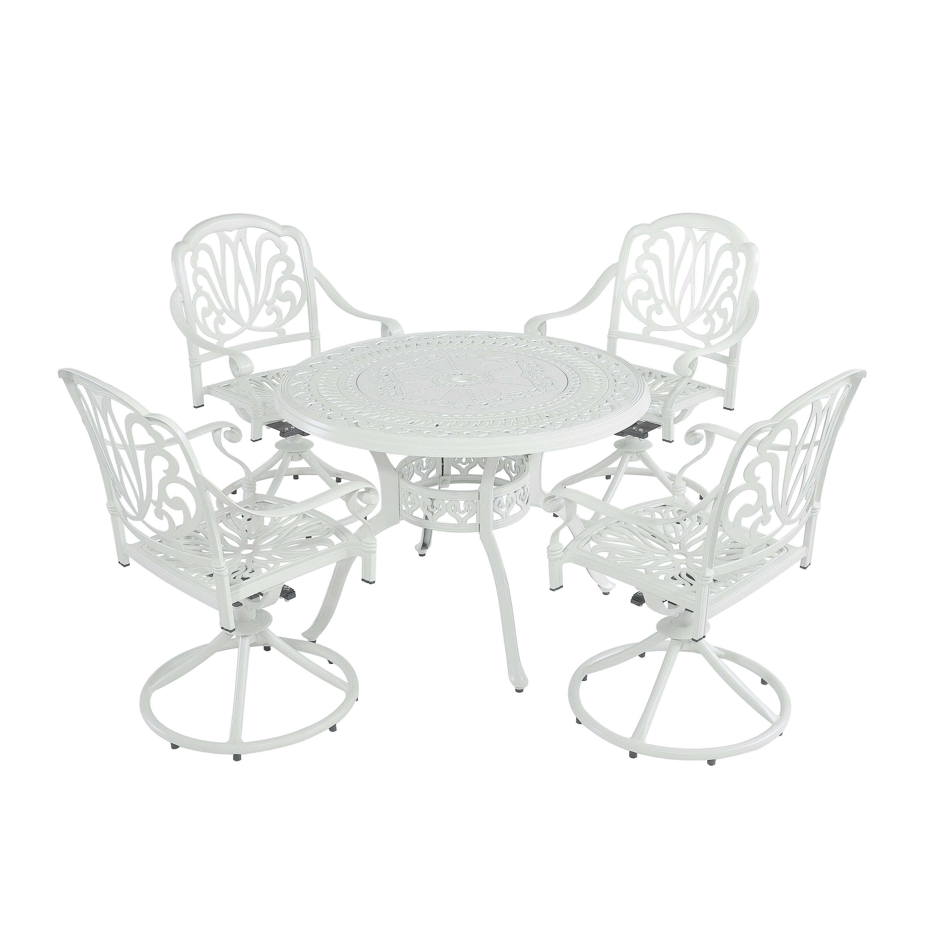 Front. Mondawe - 5-Piece Cast Aluminum Patio Dining Set - White.