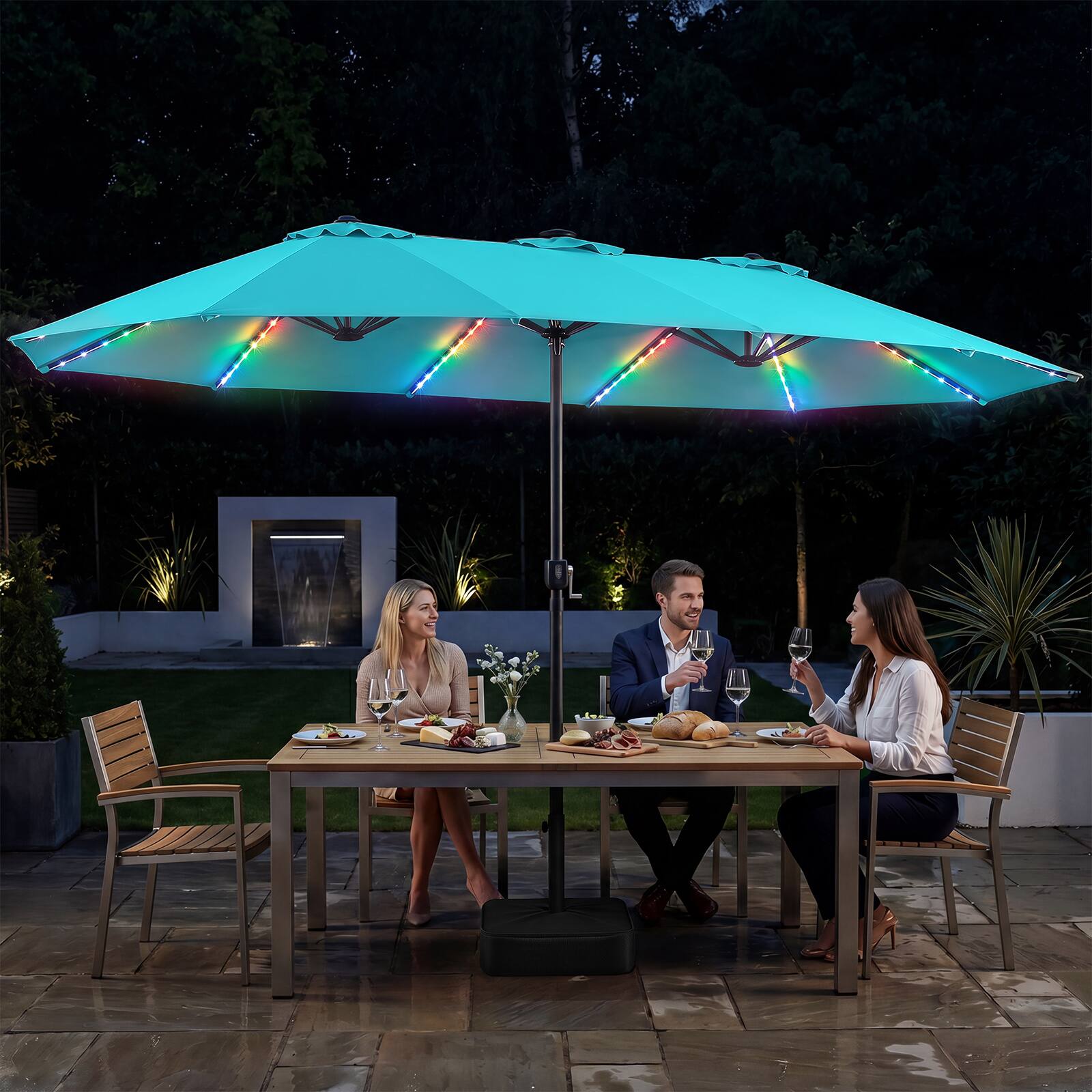Alt View 3. Costway - Costway 15.5 FT Extra-Large Patio Umbrella with Base Included, 12 Ribs, 12 Light Modes - Turquoise.