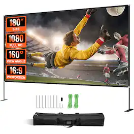VEVOR - Movie Screen with Stand 180inch Portable Projector Screen 16:9 4K HD Wide Angle Outdoor Projector Screen - Black,White