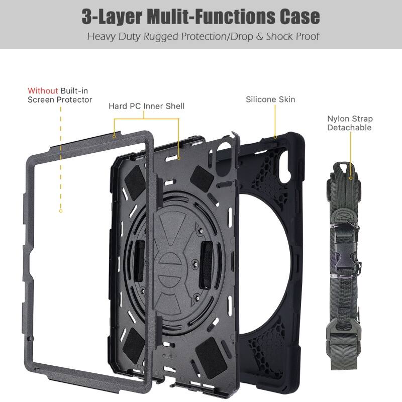 3-Layer Mulit-Functions Case
Heavy Duty Rugged Protection/Drop & Shock Proof
Without Built-in Screen Protector
Hard PC Inner Shell
Silicone Skin
Nylon Strap Detachable