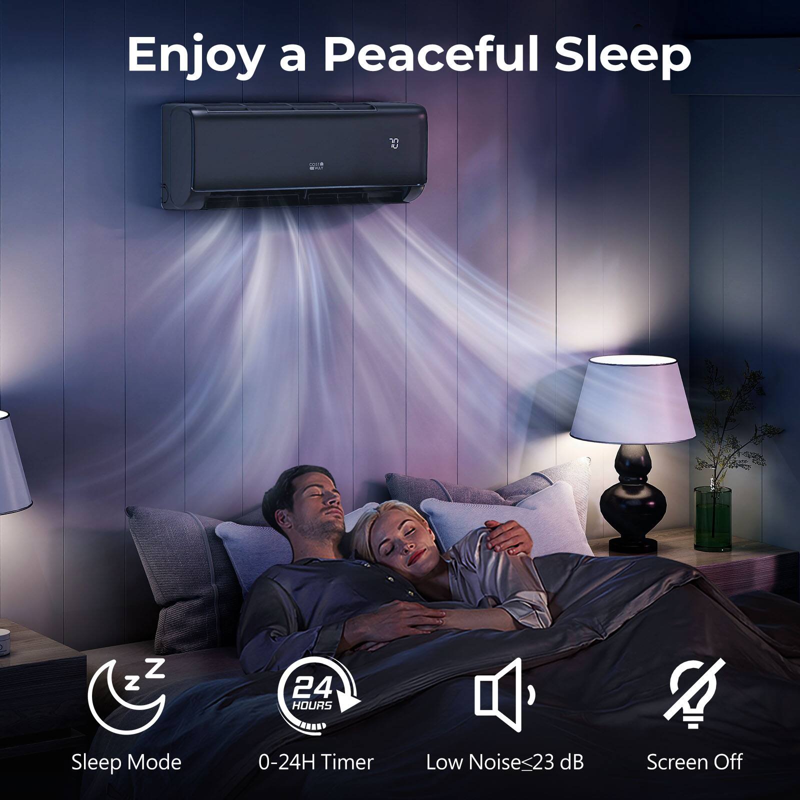 Enjoy a Peaceful Sleep

- Sleep Mode
- 0-24H Timer
- Low Noise <23 dB
- Screen Off