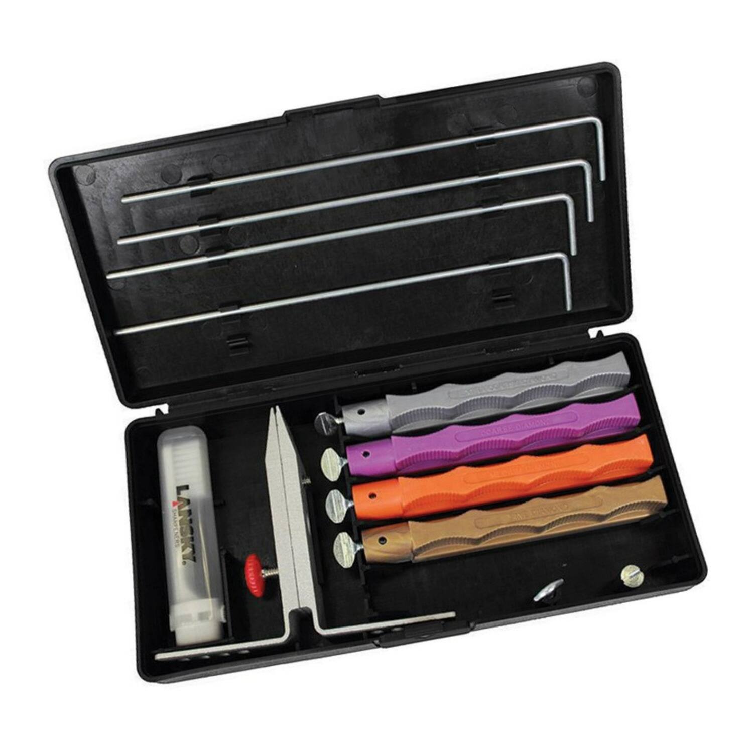 Angle. Lansky - Lansky 4 Stone Deluxe Diamond Controlled Angle Knife Sharpening System.