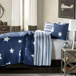 Hivvago - Full / Queen Stars And Stripes At Night Quilt Coverlet Bedspread Set - Navy