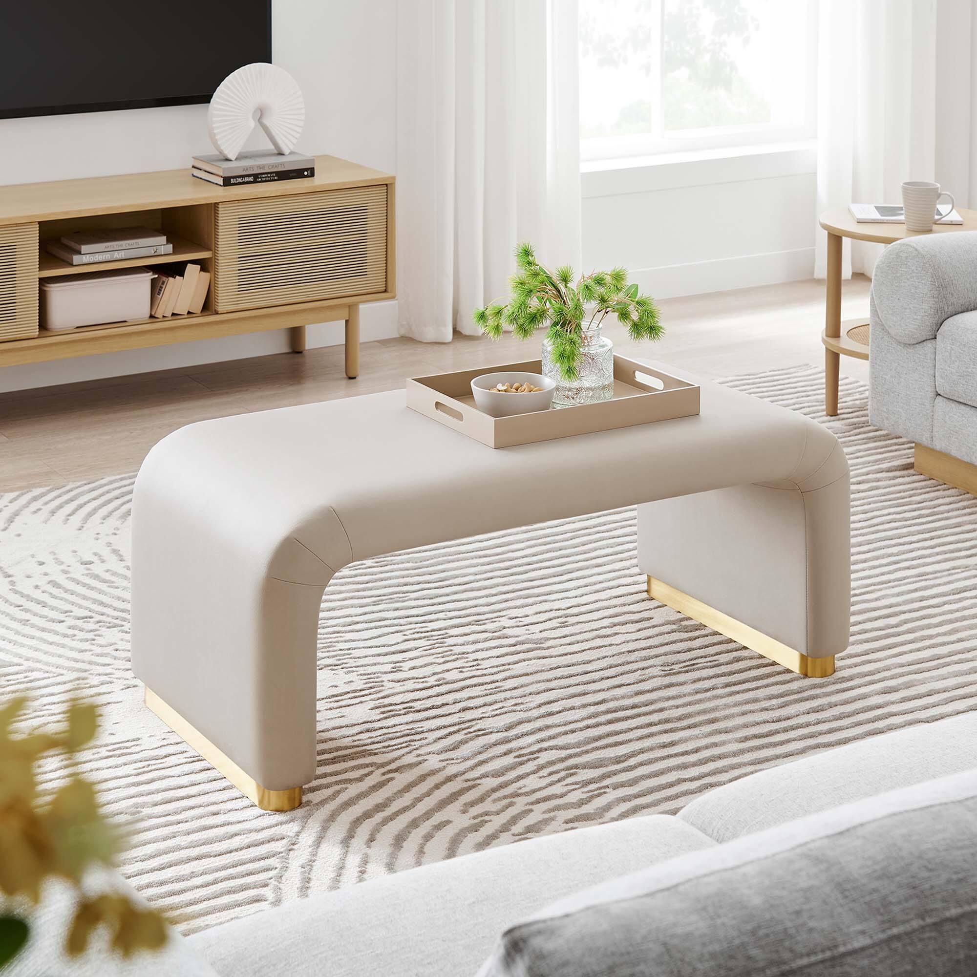 Alt View 2. Modway - Koda Performance Velvet Waterfall Ottoman by Modway - Brass Almond.