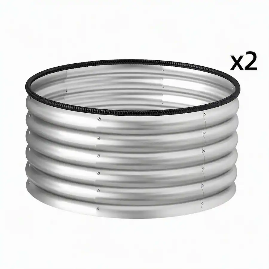 RYHNUYNE Set of 2 Galvanized Steel Round Raised Garden Beds with Open ...