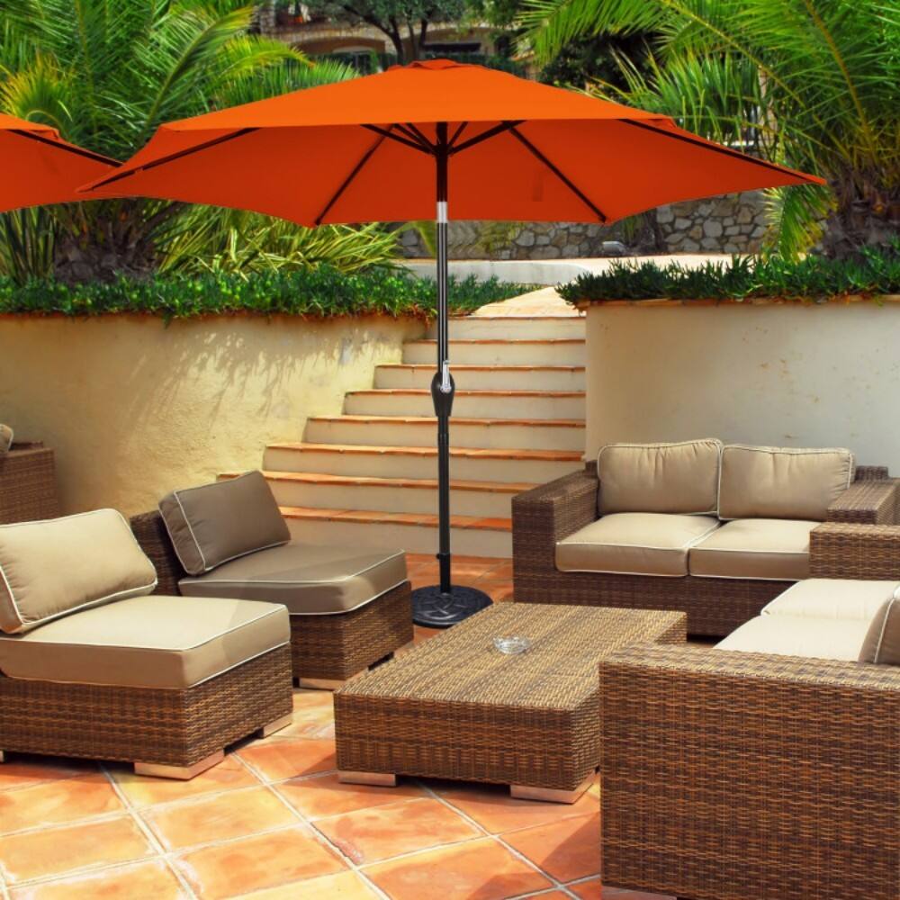 Left. Mondawe - 10 Feet Outdoor Patio Umbrella with Tilt Adjustment and Crank - Orange.