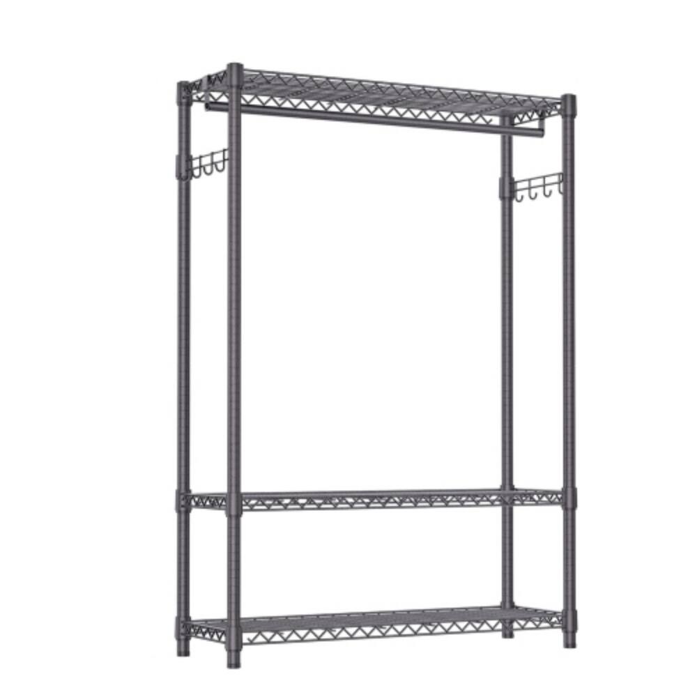 Alt View 3. LUCKY ONE - 72.4" H Heavy Duty Garment Rack w/ 1 Rod 3 Tiers Side Hooks Adjustable - Grey.
