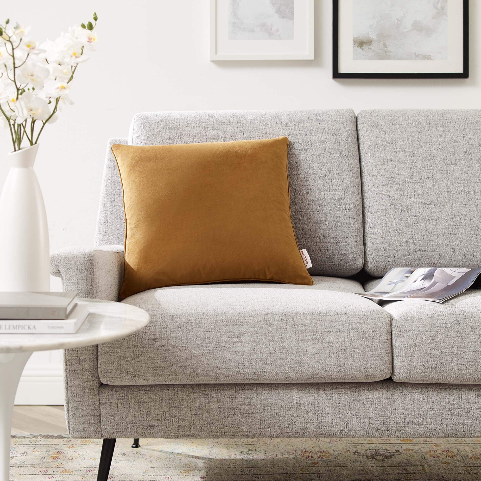 Modway - Enhance Performance Velvet Throw Pillow - Cognac