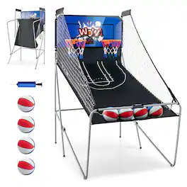 Costway - Dual Shot Basketball Arcade Game with 8 Game Modes Electronic Scoring - Blue