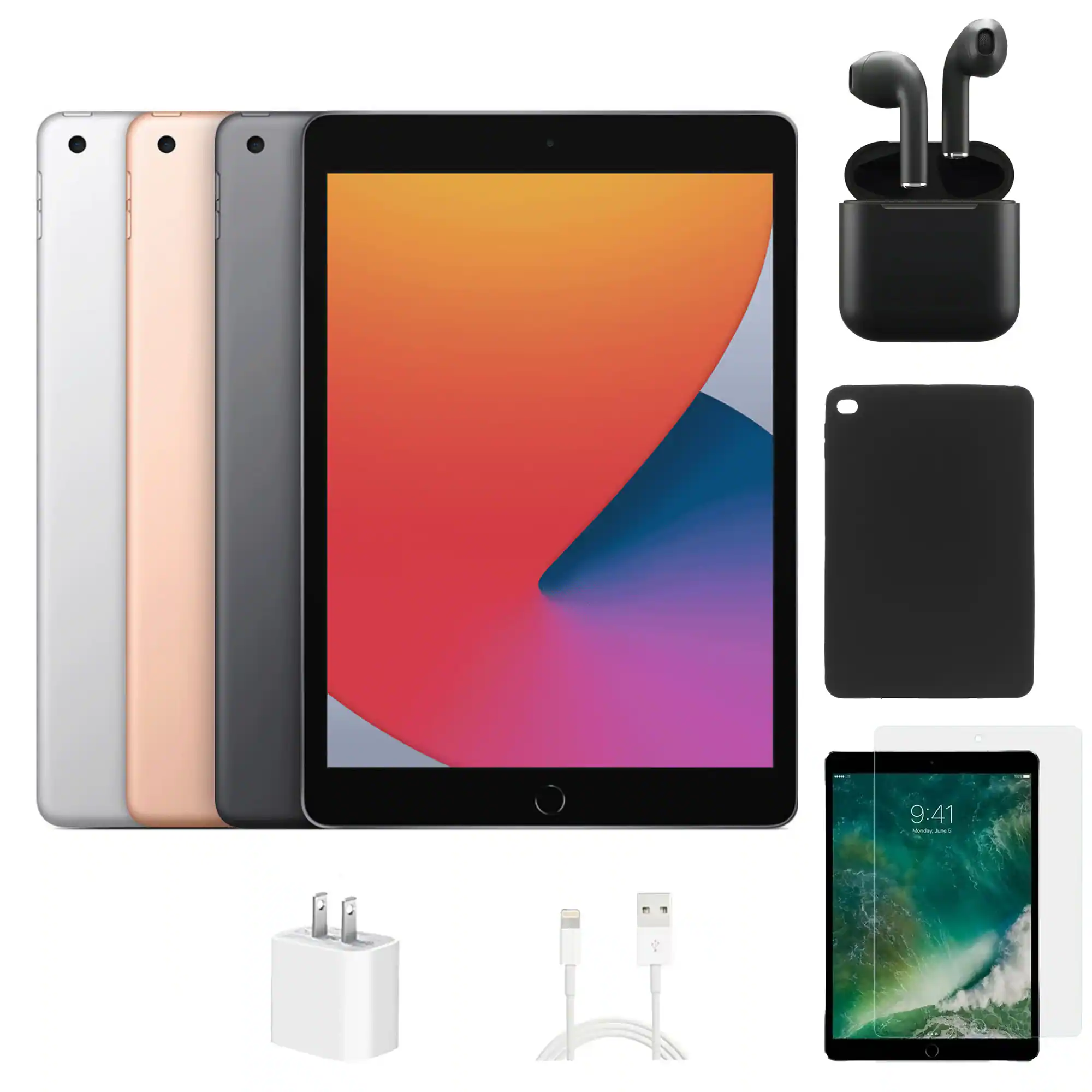 Apple - Refurbished Excellent - Refurbished iPad 8th Gen A2270 (WiFi) 32GB w/ Case, Wireless Earbuds,Tempered Glass Screen Protector - Space Gray