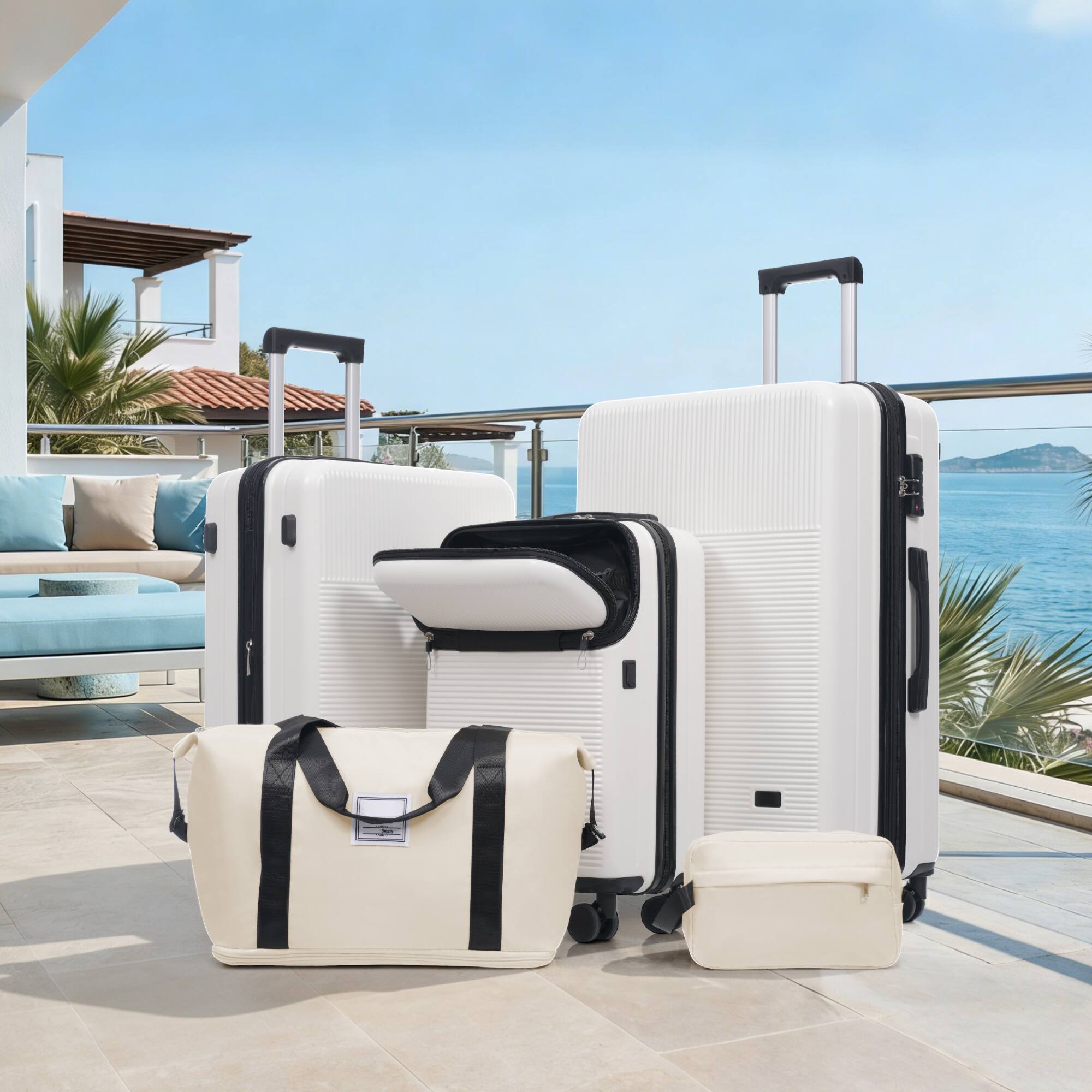 Alt View 1. Ecooso - 5-Piece ABS Luggage Set with Half-Open 20" Carry-On, USB Port, Double Spinner Wheels, TSA Locks, Bags - White.