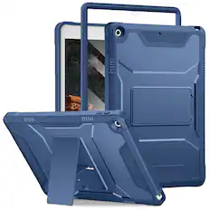 Front. DTTO - iPad 10.2 inch Case for 7th/8th/9th Gen (2019-2021) with Screen Protector, Shockproof Cover and Kickstand - Navy Blue.