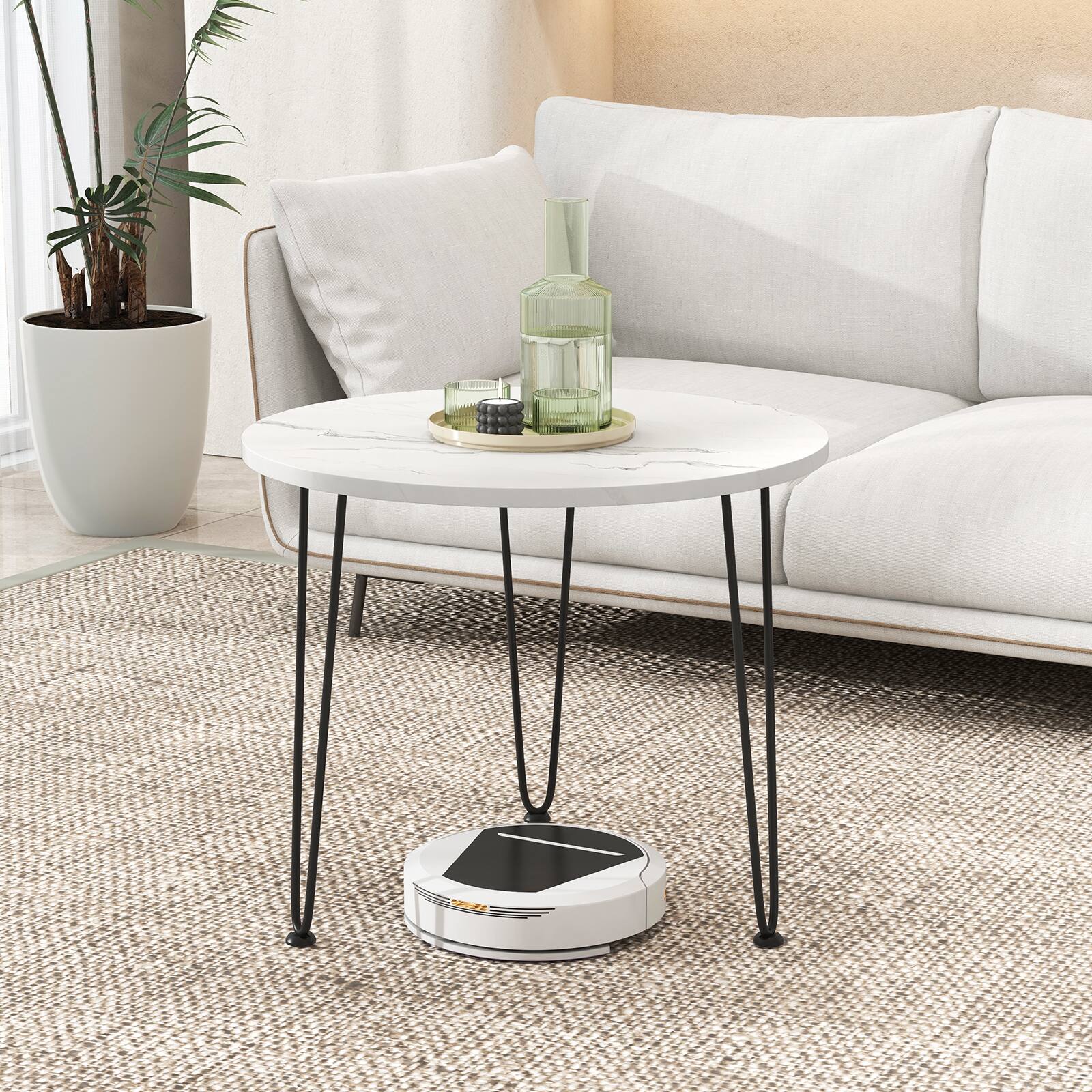 Alt View 1. Costway - Costway Faux Marble Coffee Table with Metal Legs for Living Room Office - White.