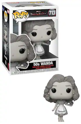 Sure, here is the corrected and grouped text from the image:
---
**Front of the Box:**
- **MARVEL STUDIOS**
- **POP!**
- **WandaVision**
- **713**
- **50s WANDA**
- **FIGURINE À TÊTE OSCILLANTE**
- **FIGURA CON CABEZA OSCILANTE**
- **BOBBLE-HEAD / FIGURE WITH OSCILLATING HEAD**
- **WARNING: CHOKING HAZARD - Small parts. Not for children under 3 years.**
- **ATTENTION: DANGER - Petites pièces. Ne convient pas aux enfants de moins de 3 ans.**
- **ADVERTENCIA: PEUGRO DE ASFIXIA. Piezas pequeñas. No es adecuado para niños menores de 3 años.**
**Side of the Box:**
- **MARVEL**
- **POP!**
- **50s WANDA**
- **713**
**Bottom of the Box:**
- **WARNING: CHOKING HAZARD - Small parts. Not for children under 3 years.**
- **ATTENTION: DANGER - Petites pièces. Ne