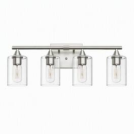 RYHNUYNE - 4-Light Brushed Nickel Vanity Light for Bathroom, Clear Glass Shade Wall Sconce, Moisture-Proof Metal Frame