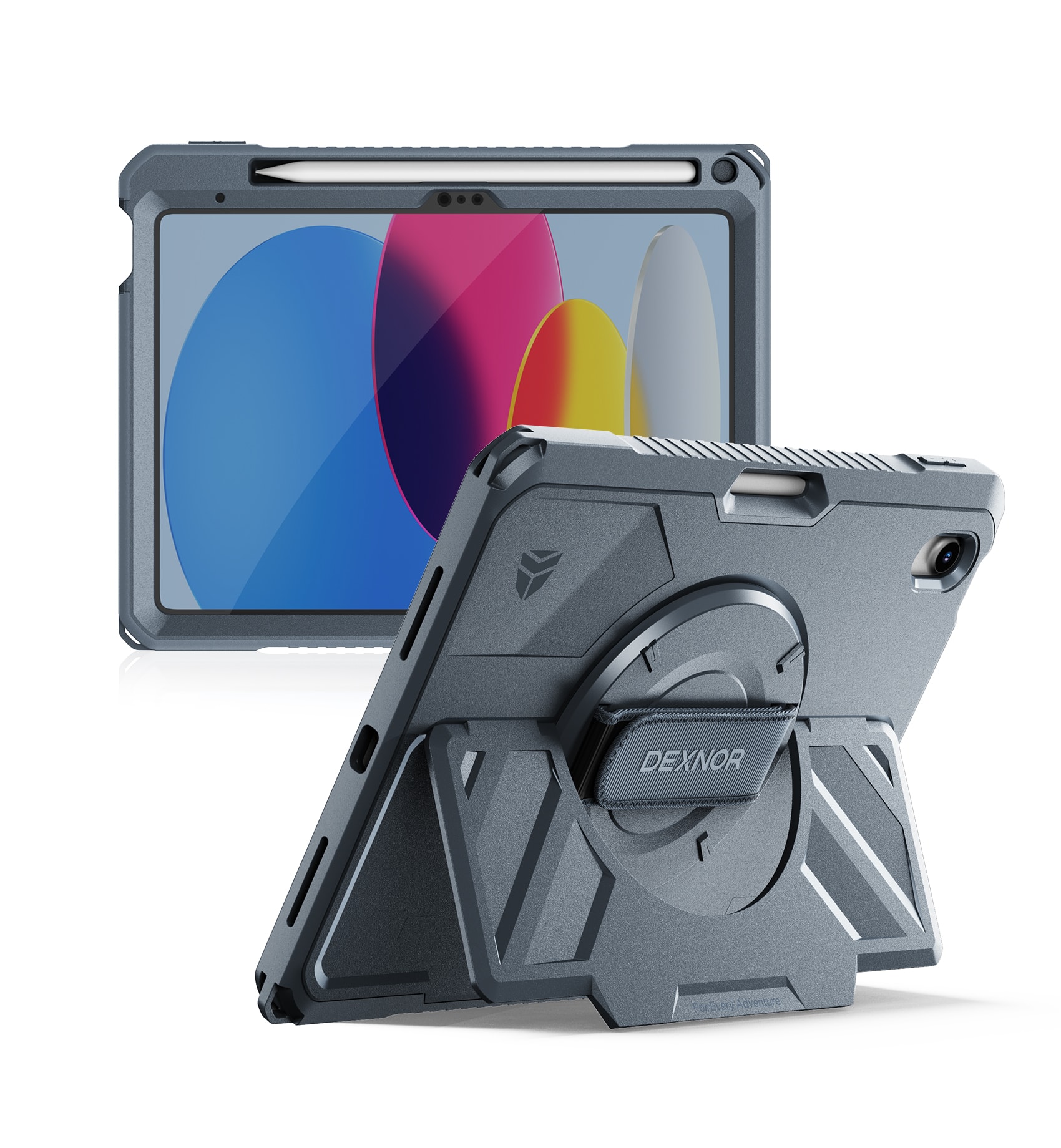 Dexnor - Shockproof Case for iPad A16 11th/10th Gen 2025/2022 with 360° Rotating Hand Strap & Screen Protector Full-Body Cover - Navy Blue