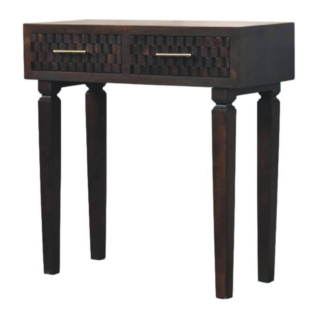 Left. Artisan Furniture - Artisan Furniture Cadiz Carved Slim Console, 2 Drawers - Brown.