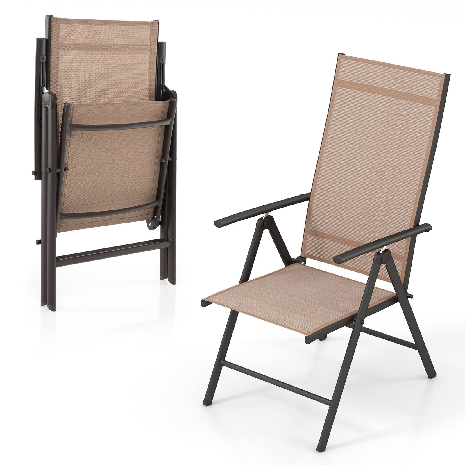 Alt View 5. Gymax - Gymax 4PCS Patio Folding Dining Chair w/ 7-Level Adjustable High Backrest for Garden Brown - Brown.