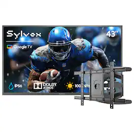 Bundle - Sylvox - 43" Outdoor TV with TV Mount, 1000nits Google Smart TV, IP56 Waterproof Partial Sun Outside TV(Deck Pro3.0)