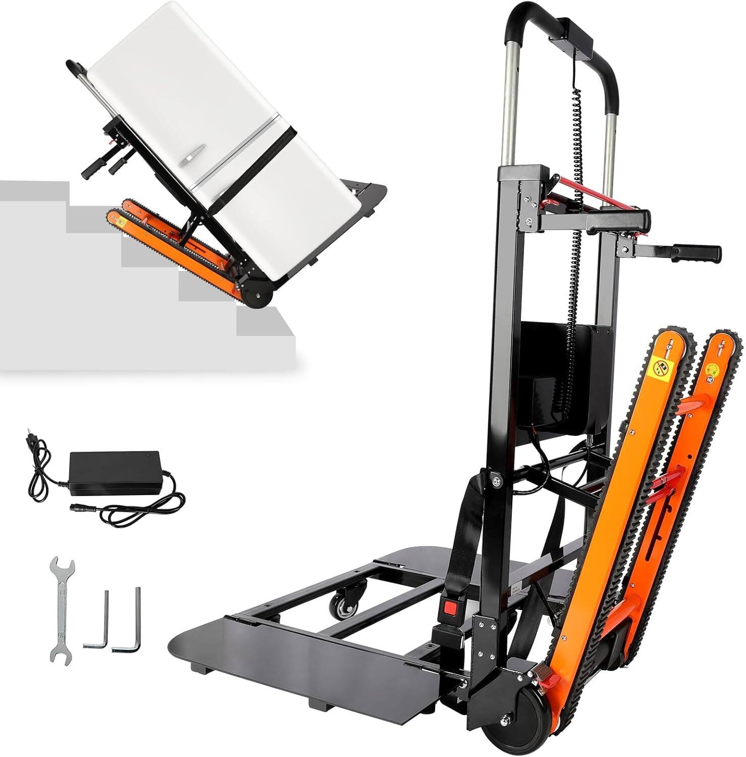 Front. Mirfee - 440lbs Folding Electric Stair Dolly with Removable Tray - Handles 1500+ Steps for Large Furniture Moving - Black.