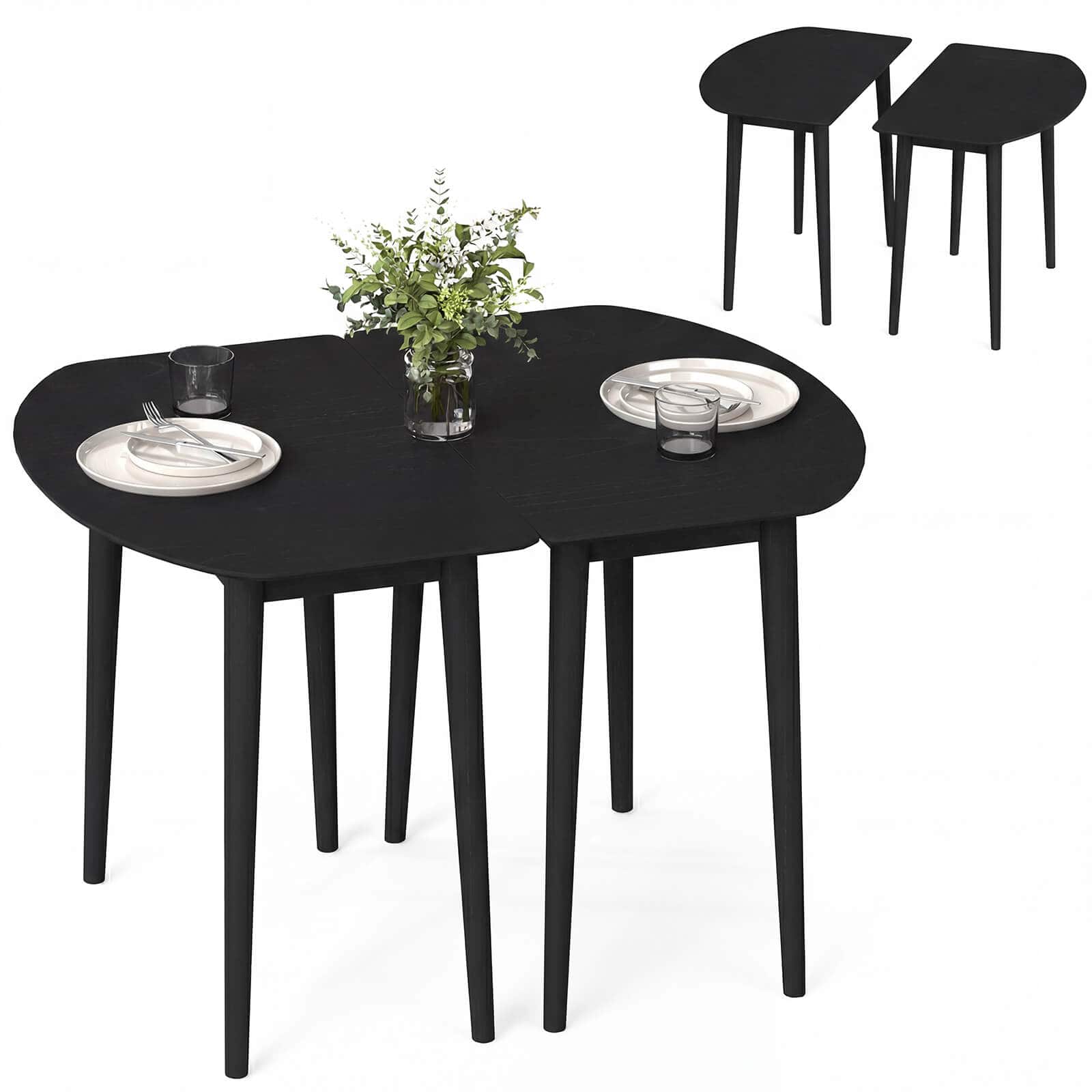 Costway - 45" Extendable Oval Dining Table Set with 2 Half-Round Tables for 4-6 People - Black