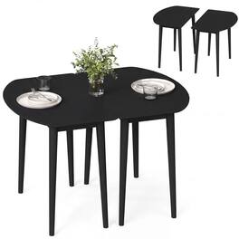 Costway - 45" Extendable Oval Dining Table Set with 2 Half-Round Tables for 4-6 People - Black