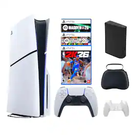 PlayStation 5 Slim Disc Bundle with College Football 26, Madden 26, NBA 2K26 Games and Accessories - PlayStation