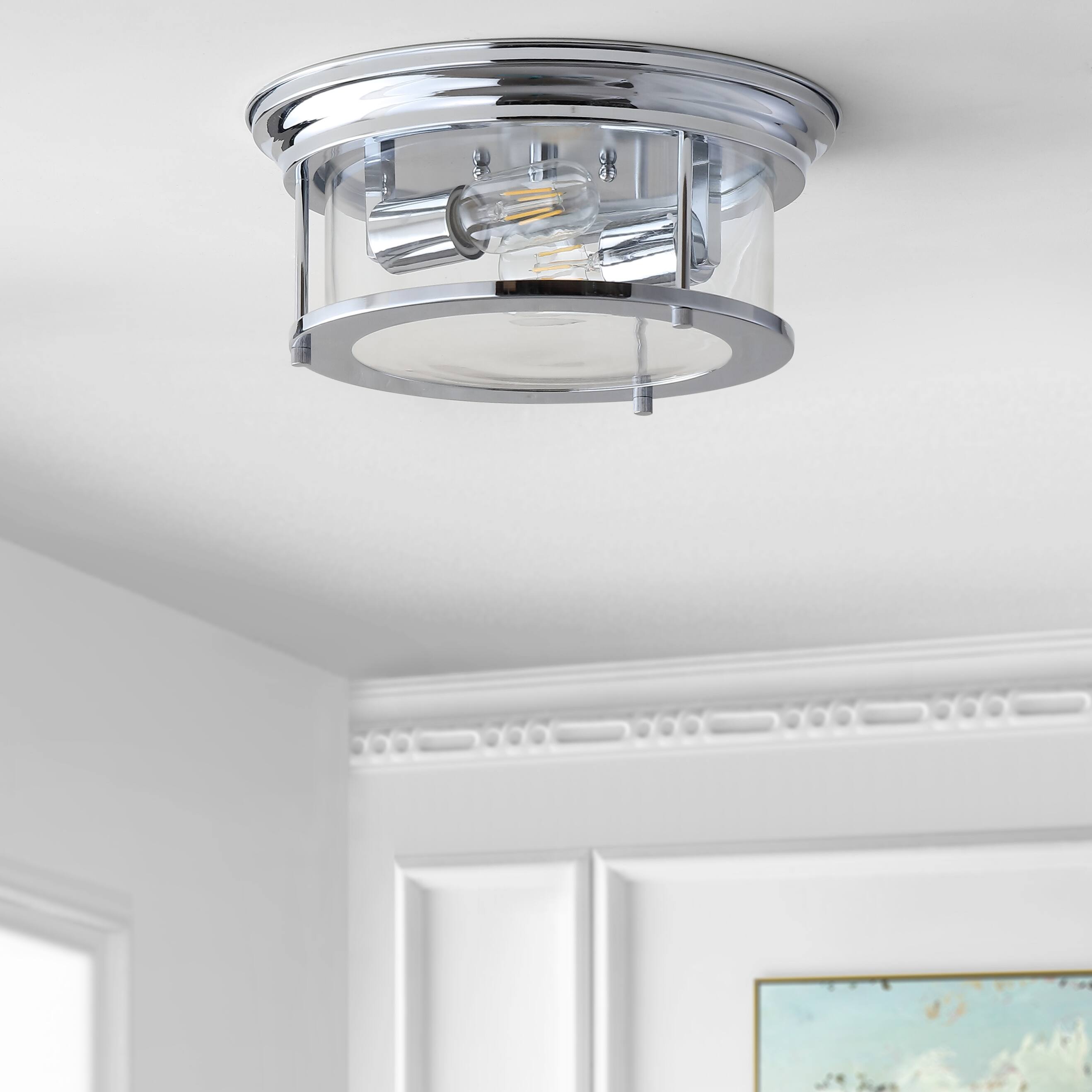Alt View 5. Jonathan Y - Lauren 13.25" 2-Light Metal/Glass LED Flush Mount, Chrome - Chrome.