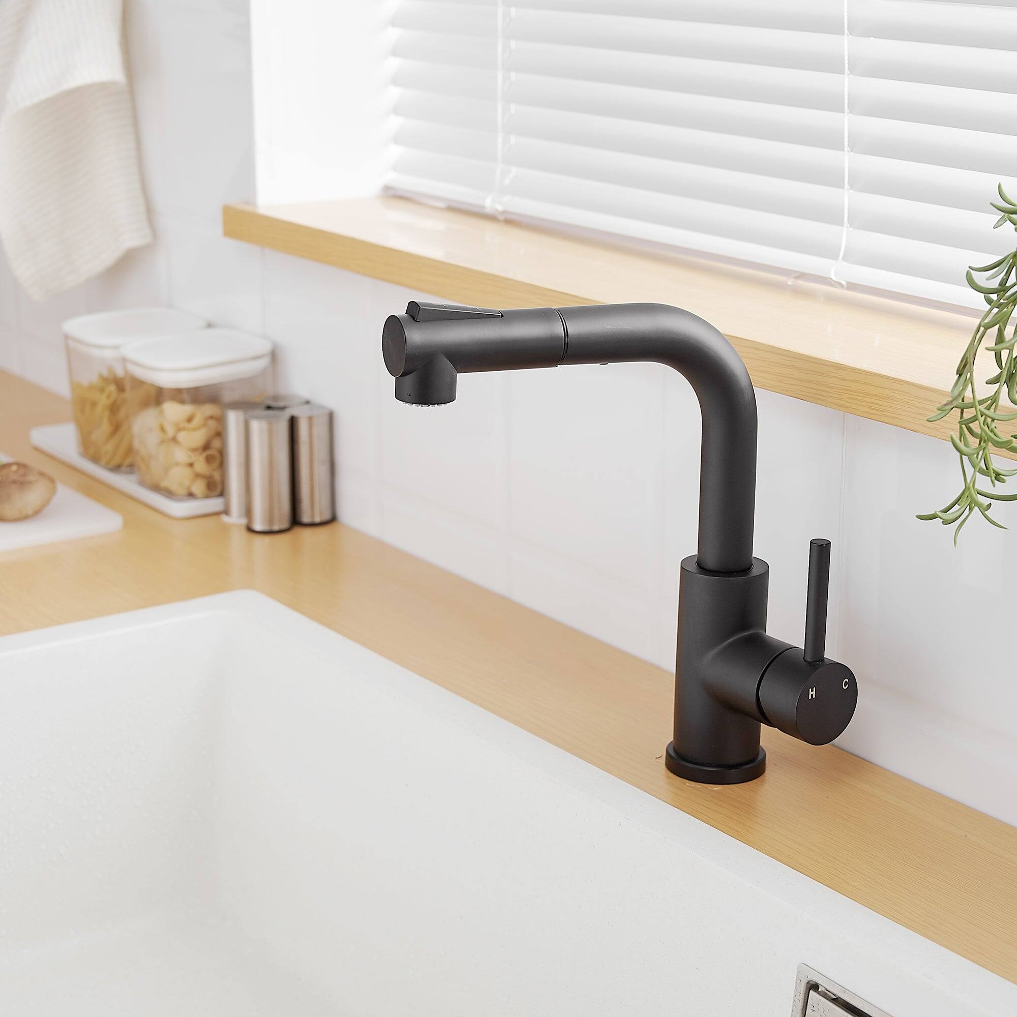 Alt View 10. Boyel Living - Matte Black 2 Spray Patterns Stainless Steel Pull Out Kitchen Faucet with Water Supply Hoses - Matte Black.