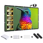 Aurzen - 120 inch Portable Projection Screen, 16:9 4K HD Wrinkle-Free Double-Sided for Indoor/Outdoor Use, Home Theater Backyard - White