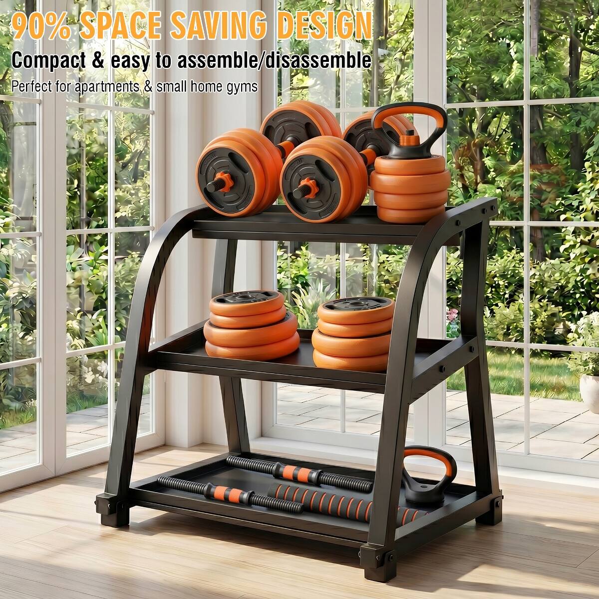 90% SPACE SAVING DESIGN  
Compact & easy to assemble/disassemble  
Perfect for apartments & small home gyms