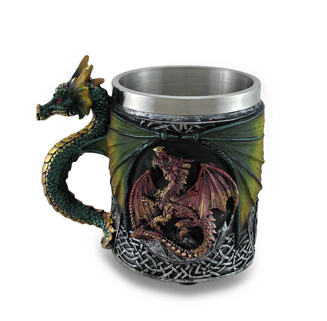Alt View 2. Zeckos - Gothic Dragon Tankard Celtic Knot work Mug w/Stainless Steel Insert - Multicolored.