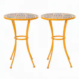 RYHNUYNE - Sunny Mosaic Tile Outdoor Side Table with Powder-Coated Iron Legs for Patio Balcony - Yellow