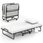 Front. Costway - Folding Bed with Memory Foam Mattress & Pillow Dust Cover Metal Frame 75" x 39" Twin-Size Bed - White.