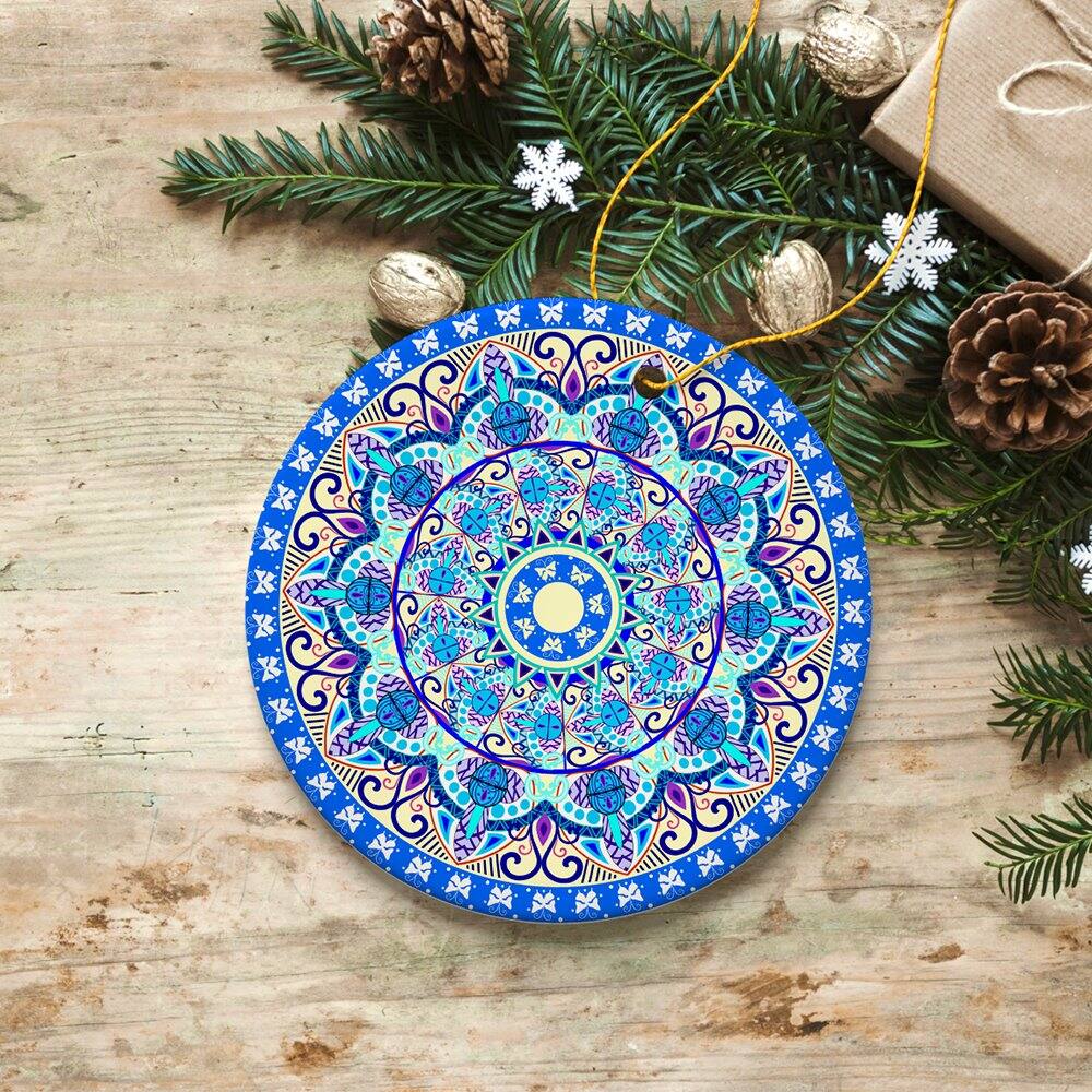 Back. OrnamentallyYou - Luminescent Blue Mandala Christmas Ornament Ethnic Indian Decoration Hinduism Buddhism Jainism - Multi-colored.