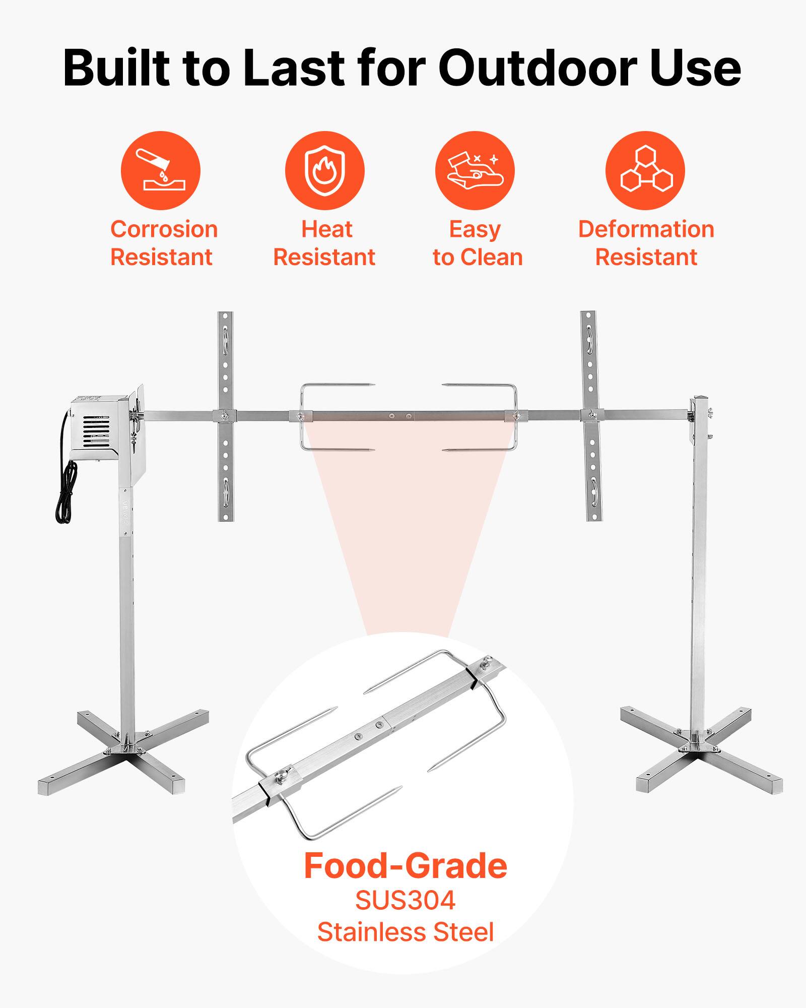 Built to Last for Outdoor Use

- Corrosion Resistant
- Heat Resistant
- Easy to Clean
- Deformation Resistant

Food-Grade SUS304 Stainless Steel