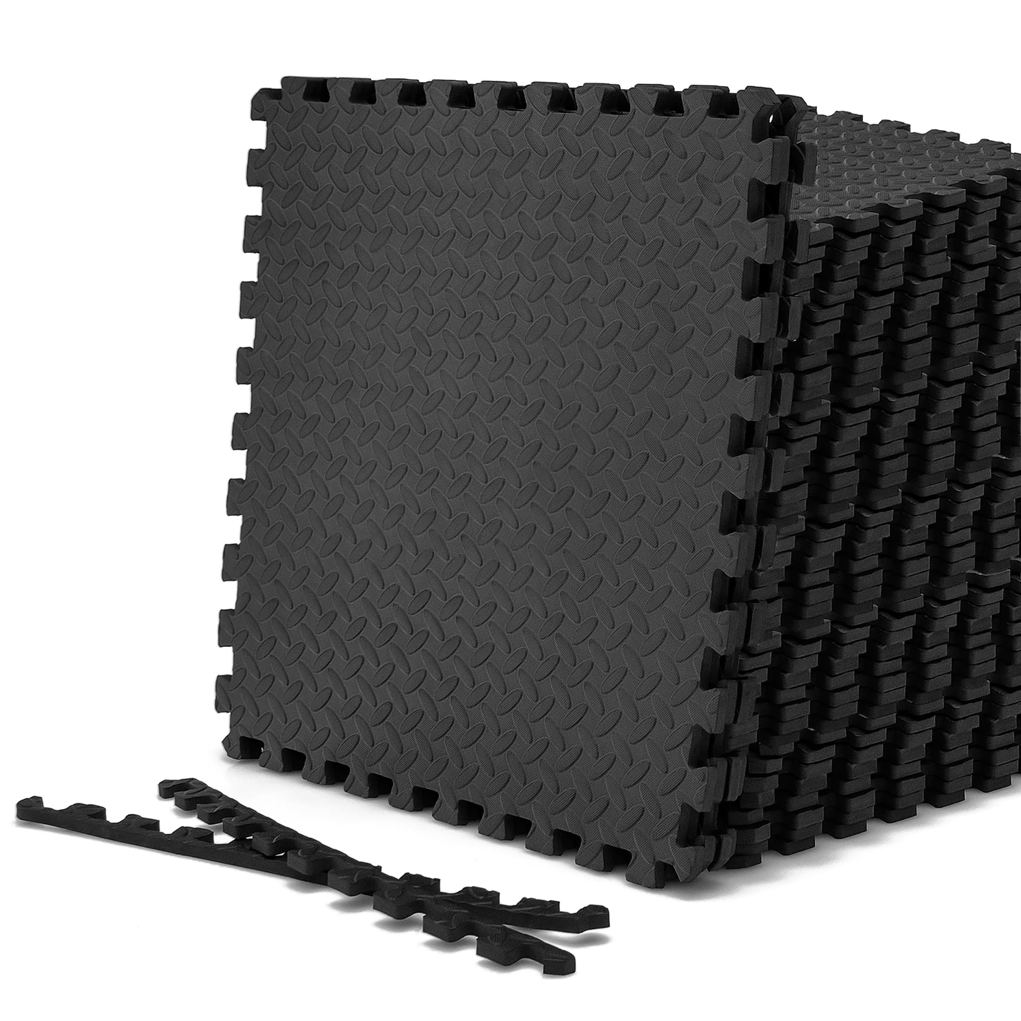 Costway - 48 Tiles 1/2" Puzzle Floor Exercise Mat Interlocking Anti-slip EVA Foam - Black