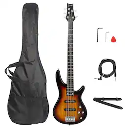 Winado - Electric Bass Guitar 5 String Bass Guitar Maple Neck, Rosewood Fretboard, Basswood Body
