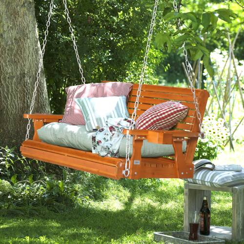 Alt View 6. Winado - 4FT Patio Wooden Porch Swing Chair Bench Only, with Hanging Chains, Cup Holders for Indoor Outdoor Courtyard Garden Yard - Brown.