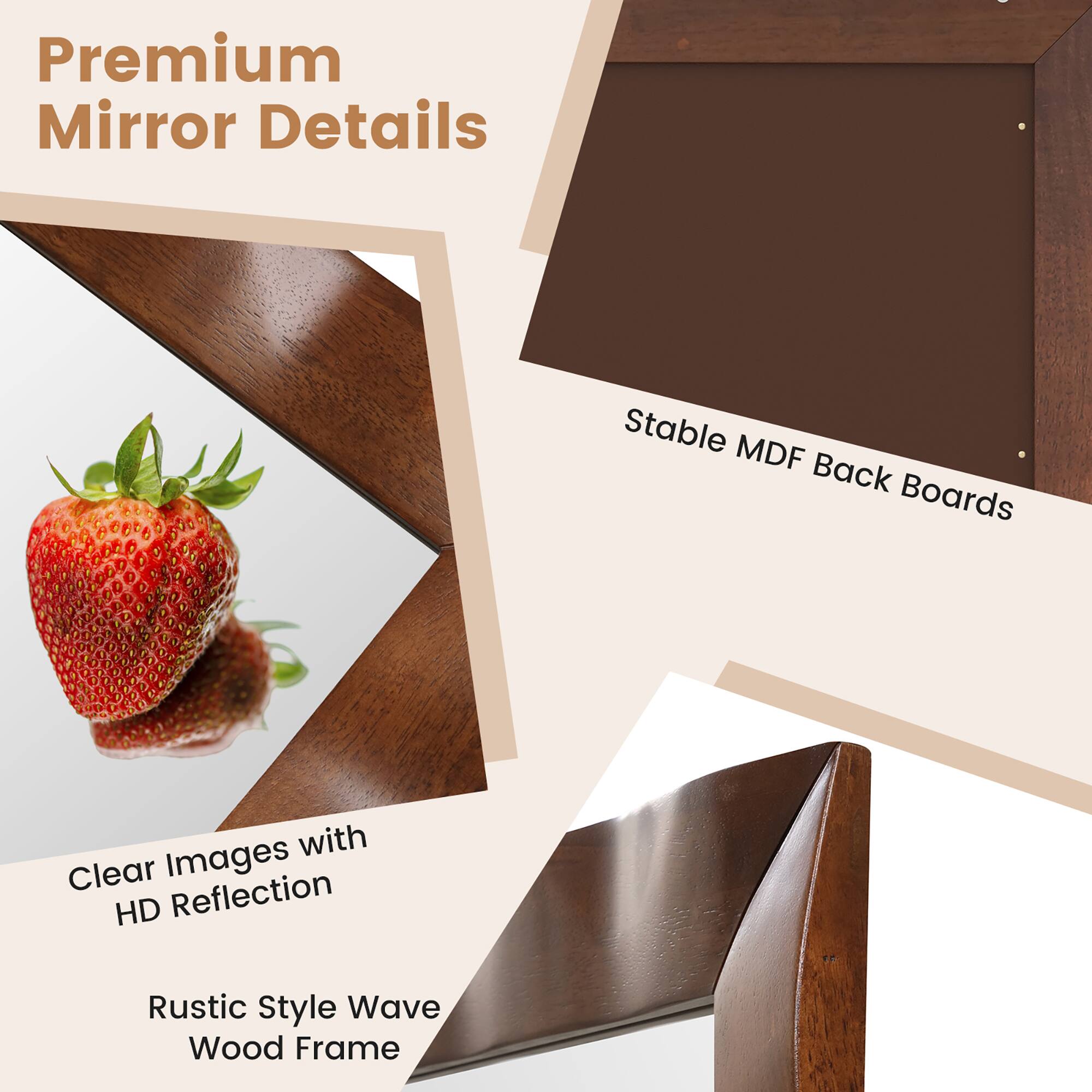 Premium Mirror Details

- Clear Images with HD Reflection
- Rustic Style Wave Wood Frame
- Stable MDF Back Boards