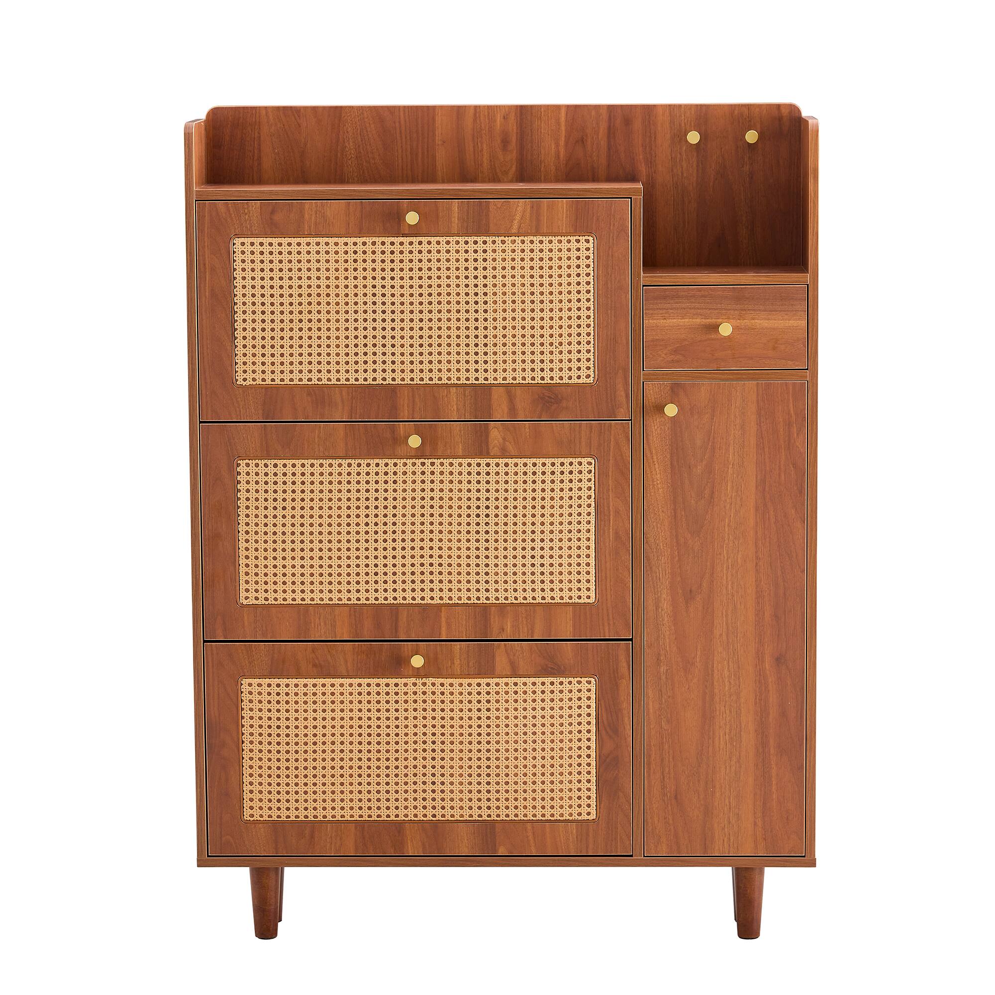 Alt View 6. Loheer - Loheer- Modern Narrow Shoe Cabinet 3.1x0.6x4.1 ft MDF Entryway Shoe Organizer Slim Hidden Storage for Small Hallways - Walnut.