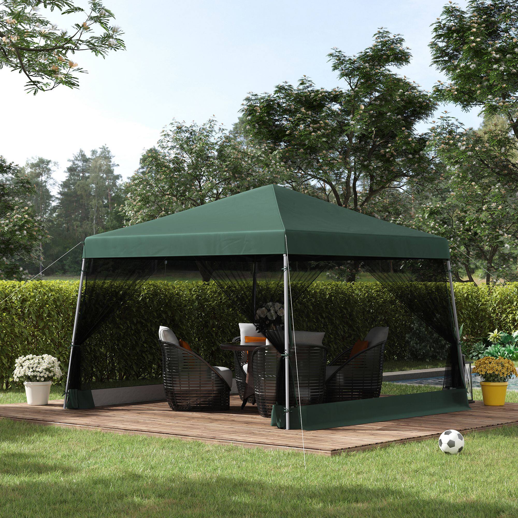 Alt View 1. Outsunny - Slant Leg Pop Up Canopy Tent with Netting and Carry Bag, Instant Sun Shelter, Tents for Parties - Green.