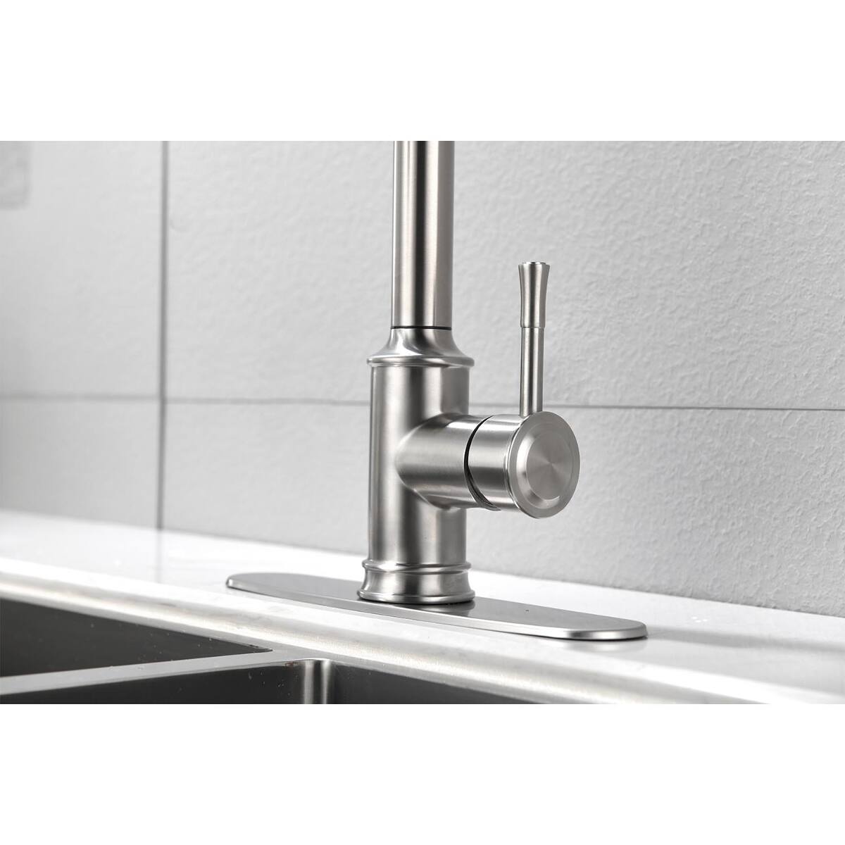 Alt View 4. Ropilly - Ropilly Single Handle High Arc Kitchen Faucet with Pull Down Sprayer, Stainless Steel, Brushed Nickel - Brushed Nickel.