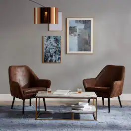 Teamson Home - Marmo Modern Marble-Look Coffee Table with Shelf, Marble/ - Brass